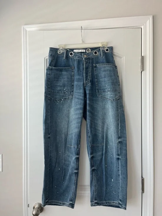 Altar'd State Womens Medium Blue Relaxed Barrel Denim Jeans - Picture 1 of 7